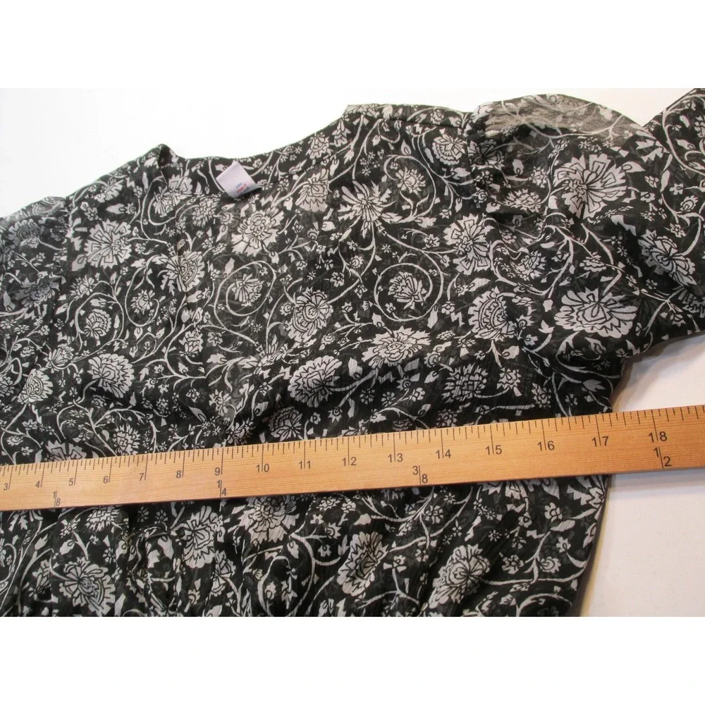 Old Navy Womens Medium Black Floral Peasant Blouse Boho Smocked Puff Sleeve